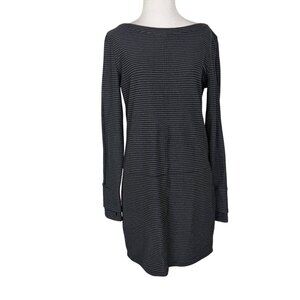 Athleta Striped Long Sleeve Tunic Dress Small Gray / White Nylon Blend